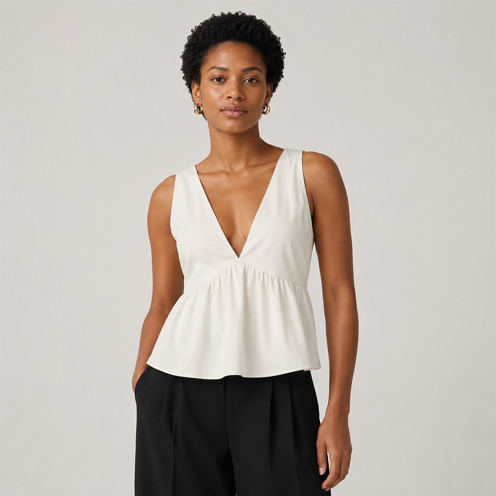 Versona White Faux Leather Sleeveless Peplum Top Women’s Large Zip Back